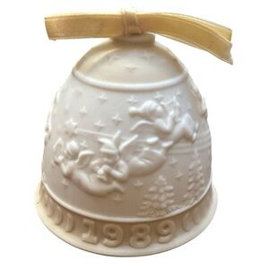Vintage 1989 Lladró #5616 Christmas Bell Ornament 3” Bisque White Angels w/ Box